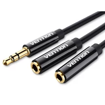 Vention 3.5mm jack/M -> 2*3.5mm jack/F,  (ABS, stereo splitter, fekete), 0,3m kábel
