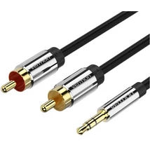 Vention 3.5mm jack/M -> 2*RCA/M, (audio, aranyozott, fémház), 1m, kábel