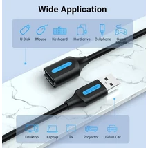 Vention USB-A 2.0/M -> USB-A 2.0/F  (hosszabbító, PVC fekete), 3m, kábel