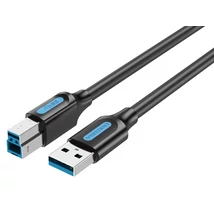 Vention USB-A 3.0/M -> USB-B/M, (PVC,fekete), 1m, kábel