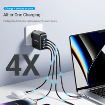 Vention 4-port USB-C+C+C+A (140W/140W/30W/18W 4-portos, GaN, fekete),1,5m, töltő