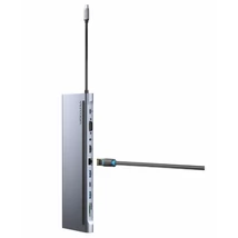 Vention USB-C -> HDMI/VGA/USB-C Gen 1/USB 3.0x2/USB 2.0/RJ45/SD/TF/TRRS 3.5mm/PD 0,25m (11 az 1-ben, szürke, fémszerű), Dokkoló