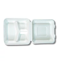 Papírdoboz ételes 3 részes HP4, 23 x 23 x 8cm komposztálható cukornád 100 db/csomag, natúr
