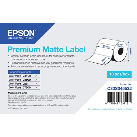 Epson prémium matt inkjet 102mm x 76mm 440 címke/tekercs